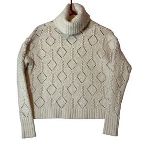 Loft Sweater Womens XS Cream Pullover Open Knit  Long Sleeve Cowl Neck